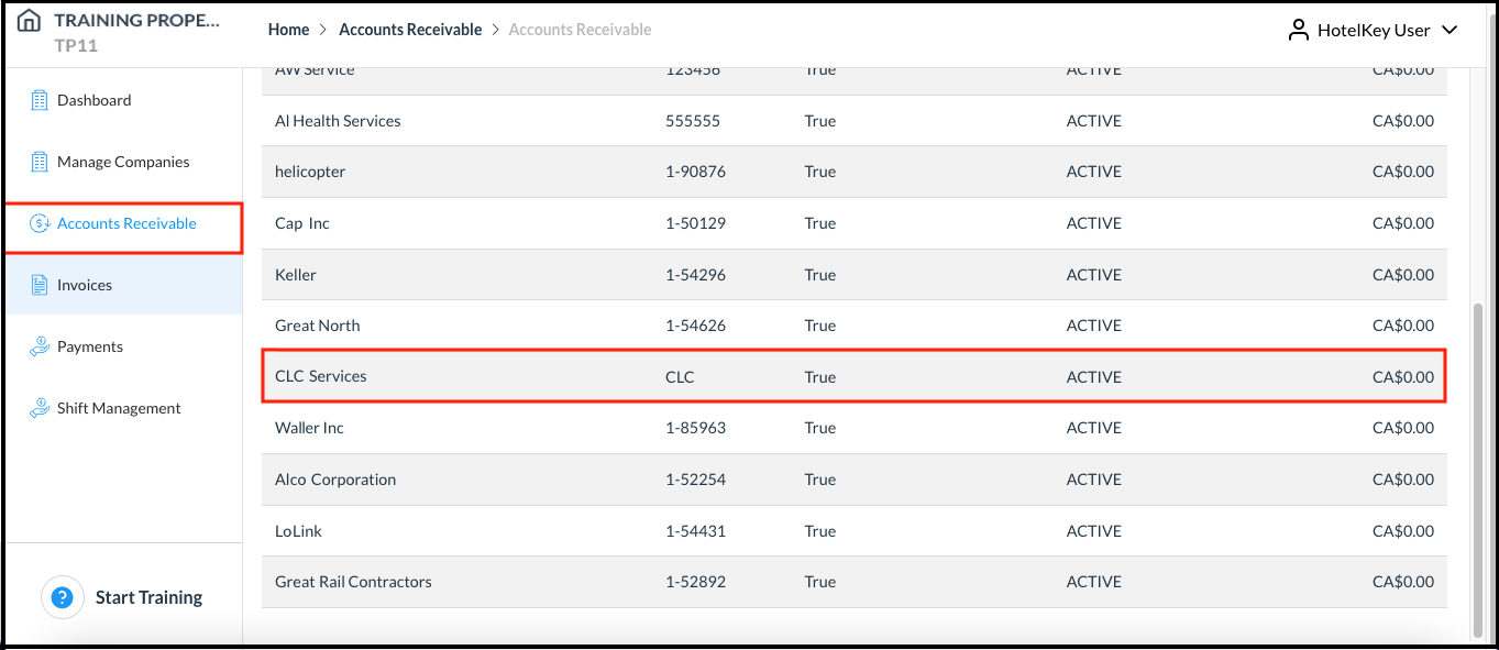 Company Accounts Receivable Details