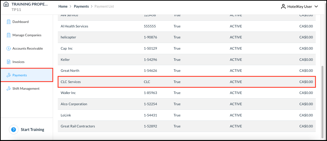 Company Payments Details