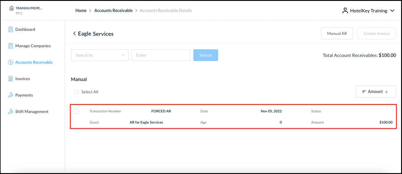 Accounts Receivable Details Page - Receivable Generated