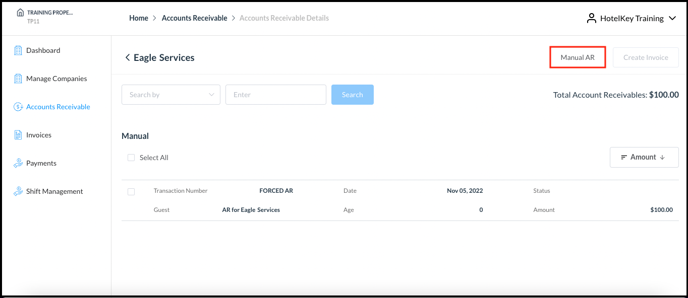 Accounts Receivable Details Page - Manual AR Link