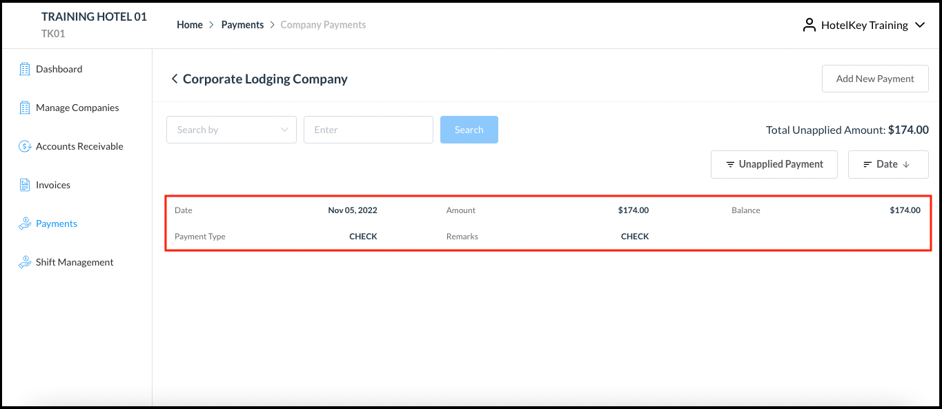 Company Payments - Select Payment