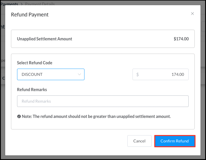 Refund Payment Popup - Confirm Refund Link