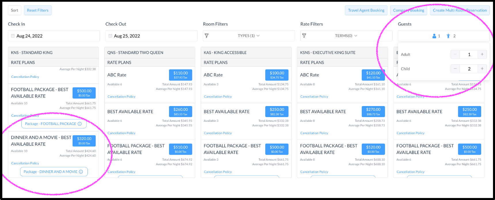 Changing Guest Numbers Updates Package Amount