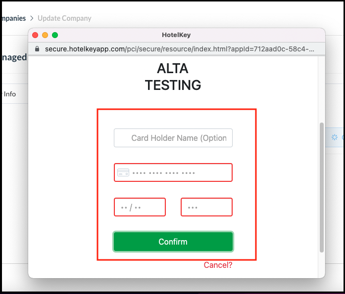 Enter Payment Method Details Popup