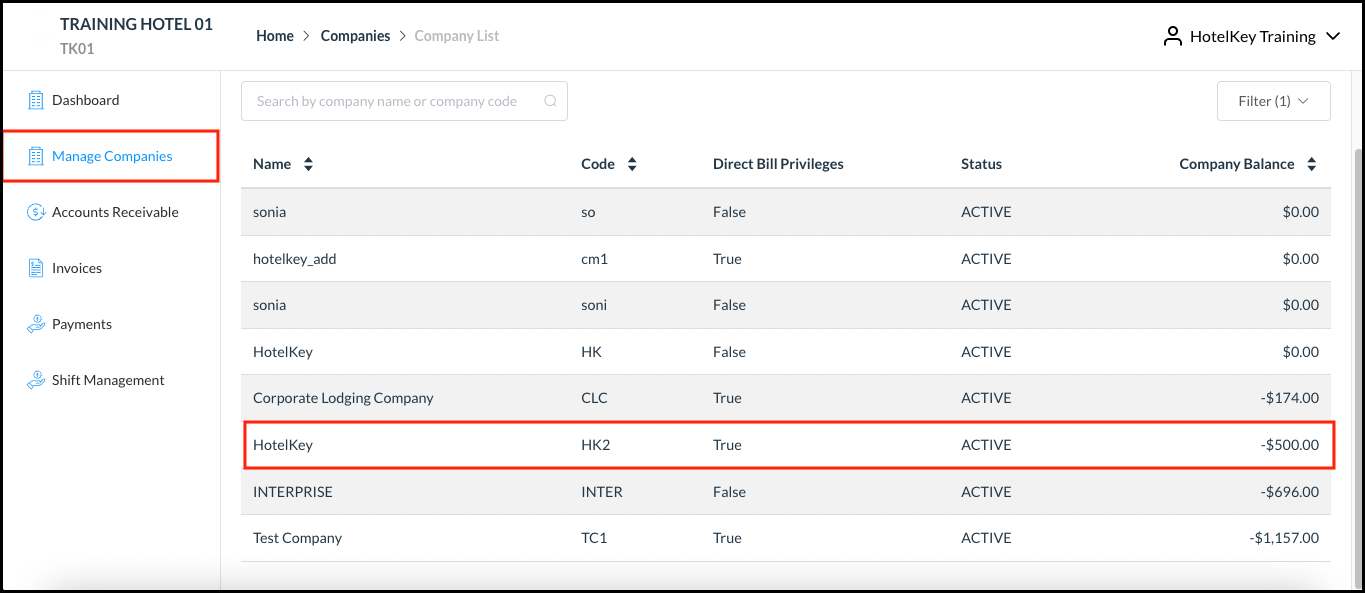 Manage Companies Panel