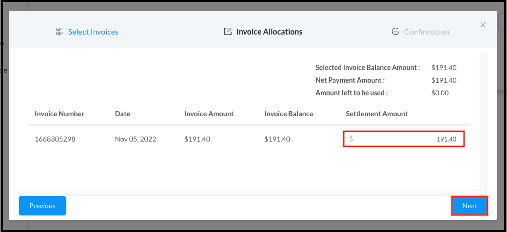 Payment Processing Popup - Allocations