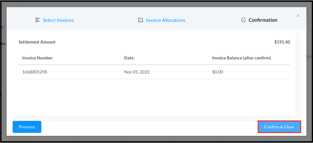 Confirmation Panel - Confirm and Close