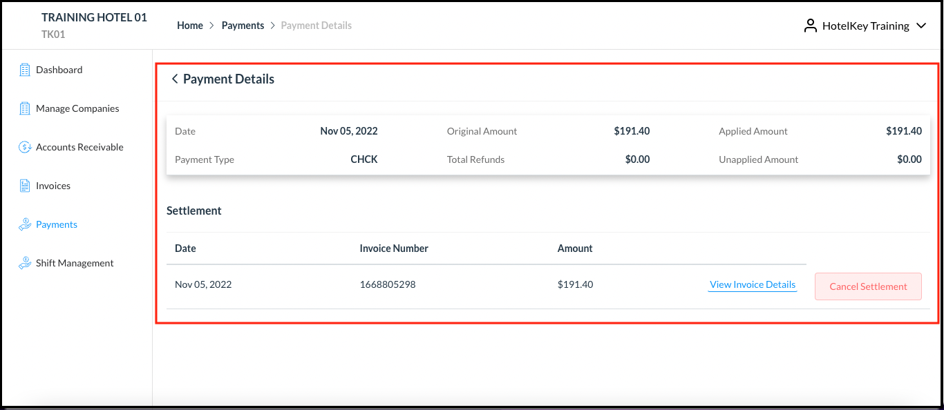 Payment is Applied on Payments Panel