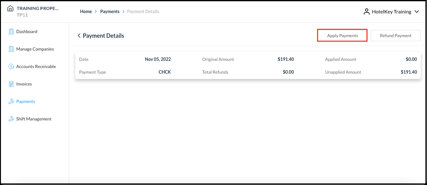 Payments Panel - Apply Payments Link