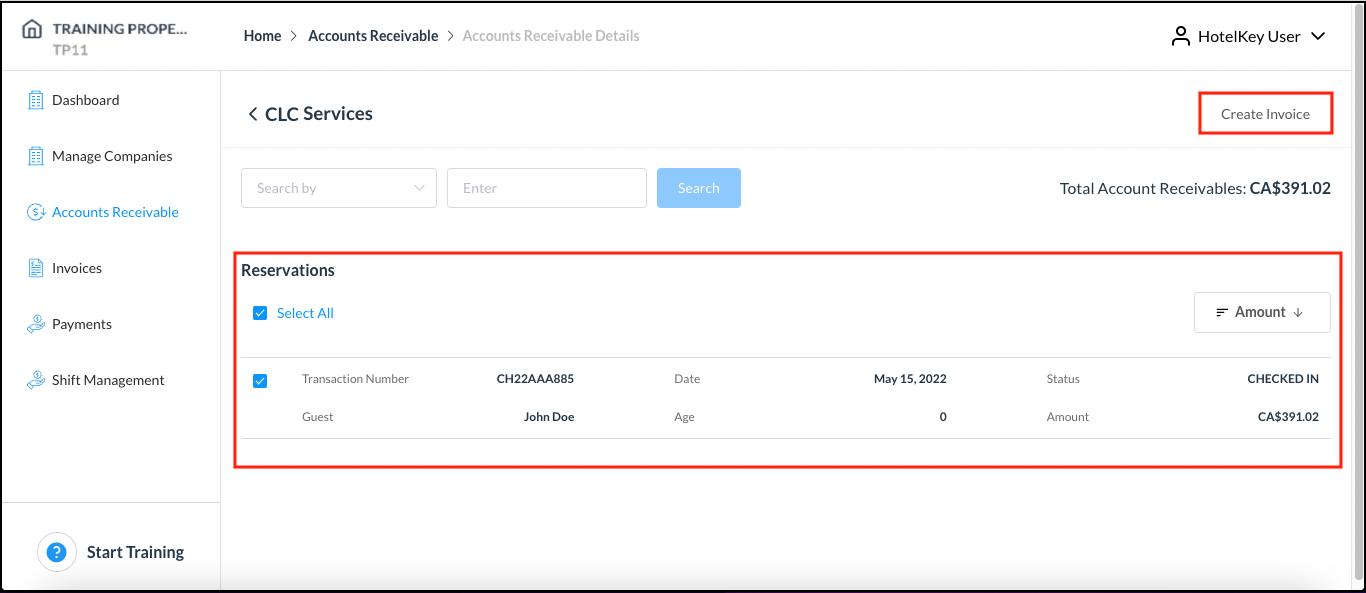 Accounts Receivable Details Panel