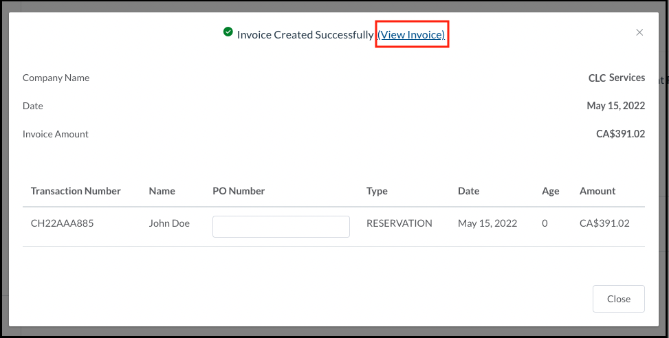 Invoice Created - View Invoice Link