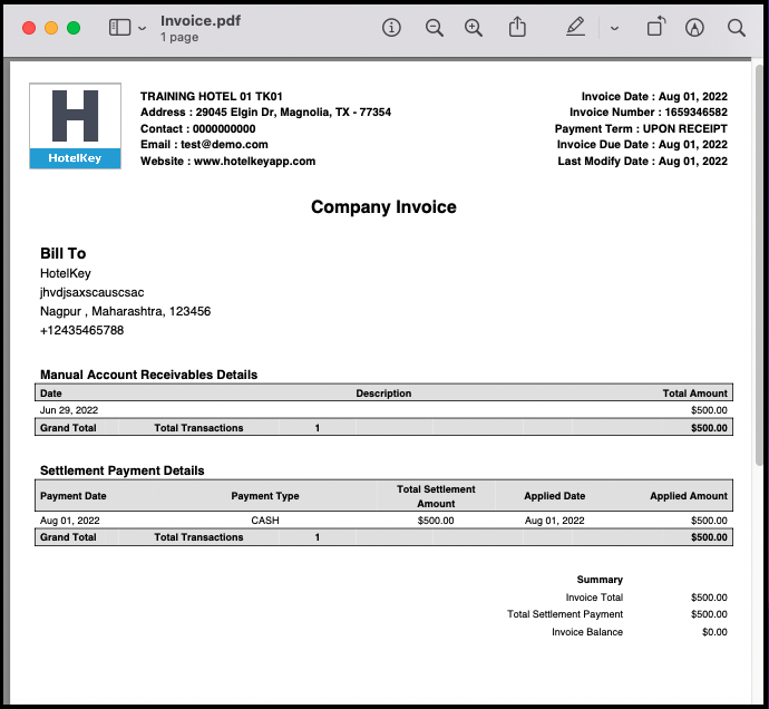 View / Print Company Invoice