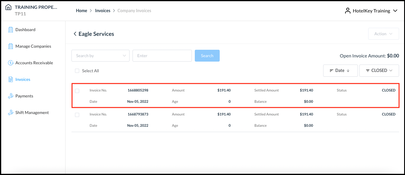 Company Invoices Page