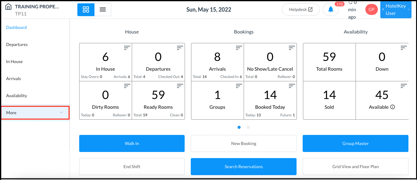 Dashboard Page - Sidebar More Link