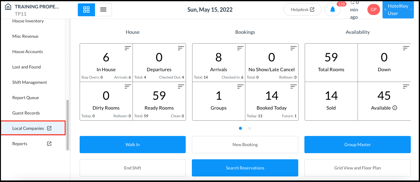 Dashboard Page - Sidebar Local Companies Link