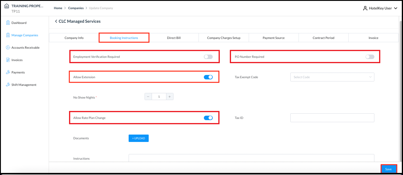 Edit Company Booking Instructions