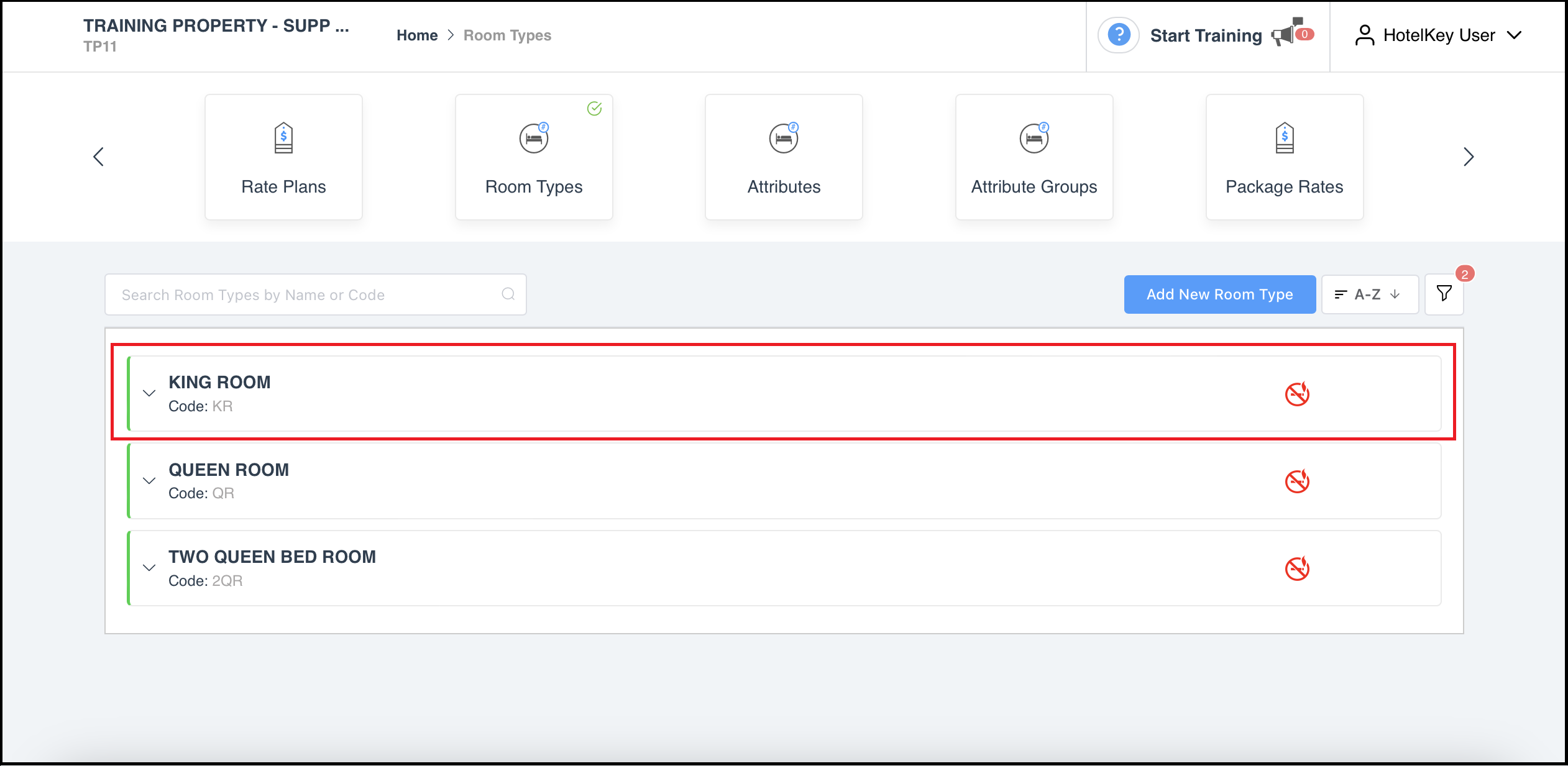 Room Types Panel - Select Room Type to Activate