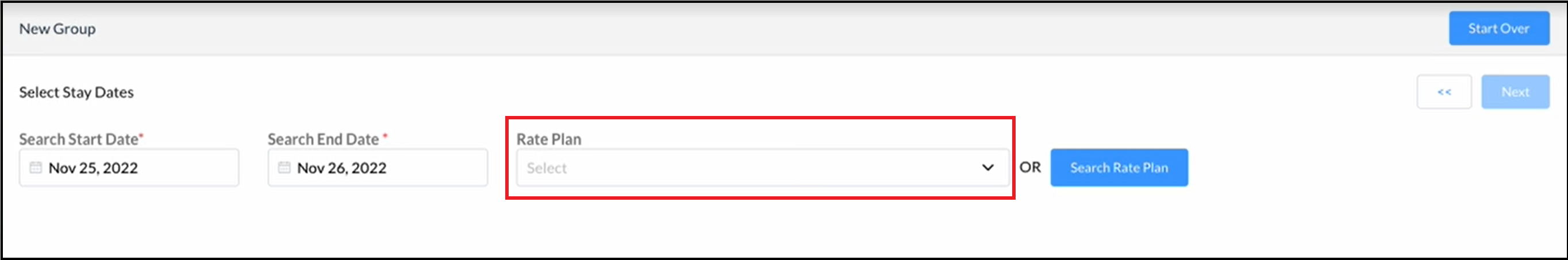 New Group Panel - Select A Rate Plan