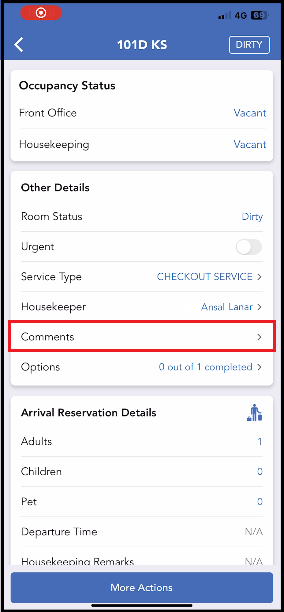Room Detail Page - Comments Link