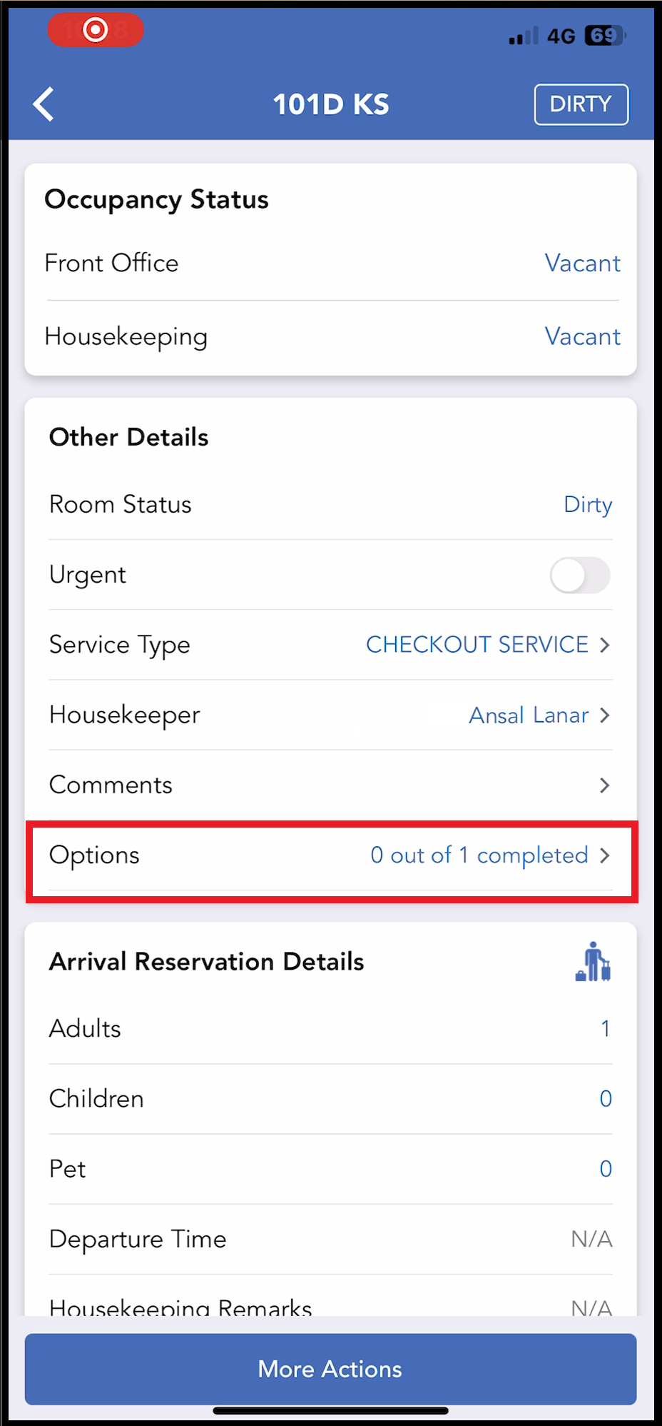 Room Detail Page - Options Link