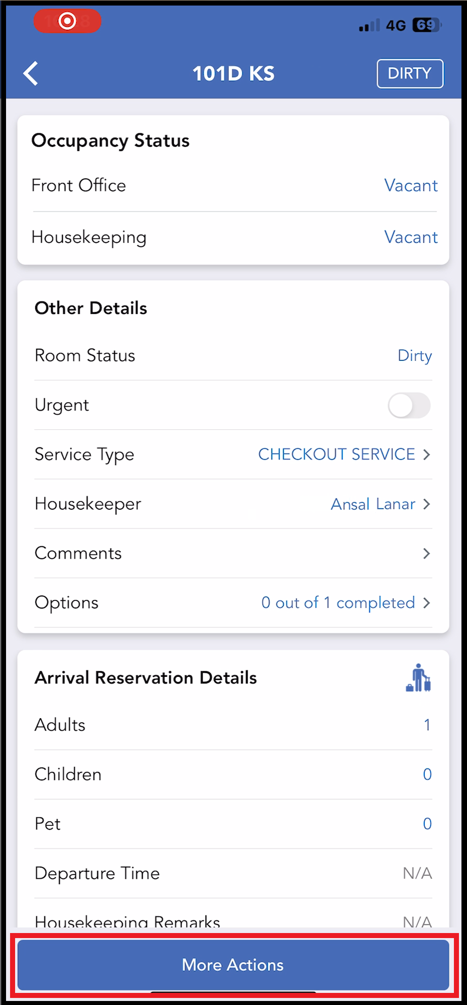Room Detail Page - More Actions