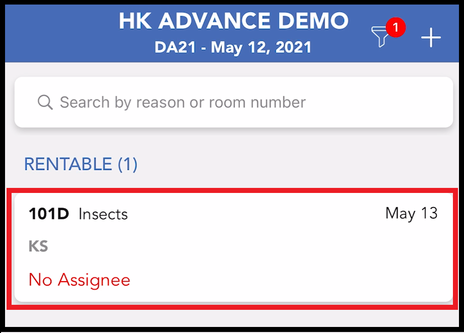Maintenance Tab Room List