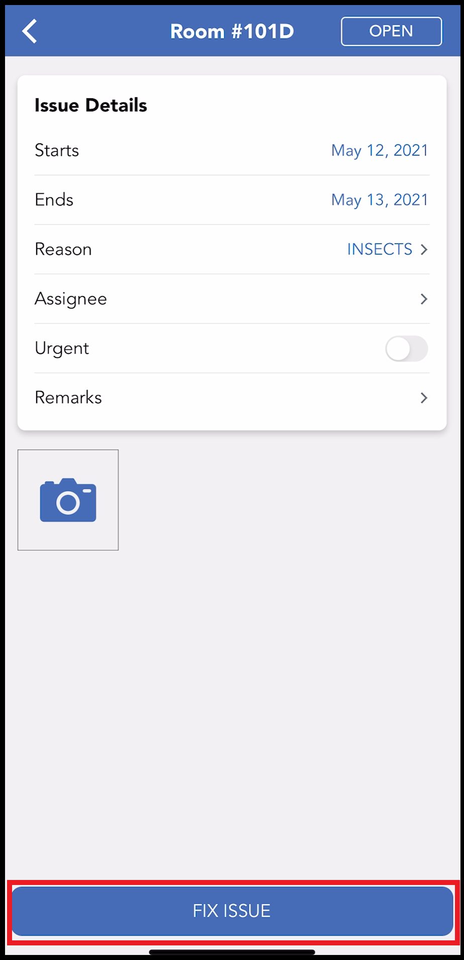 Maintenance Issue Details Panel
