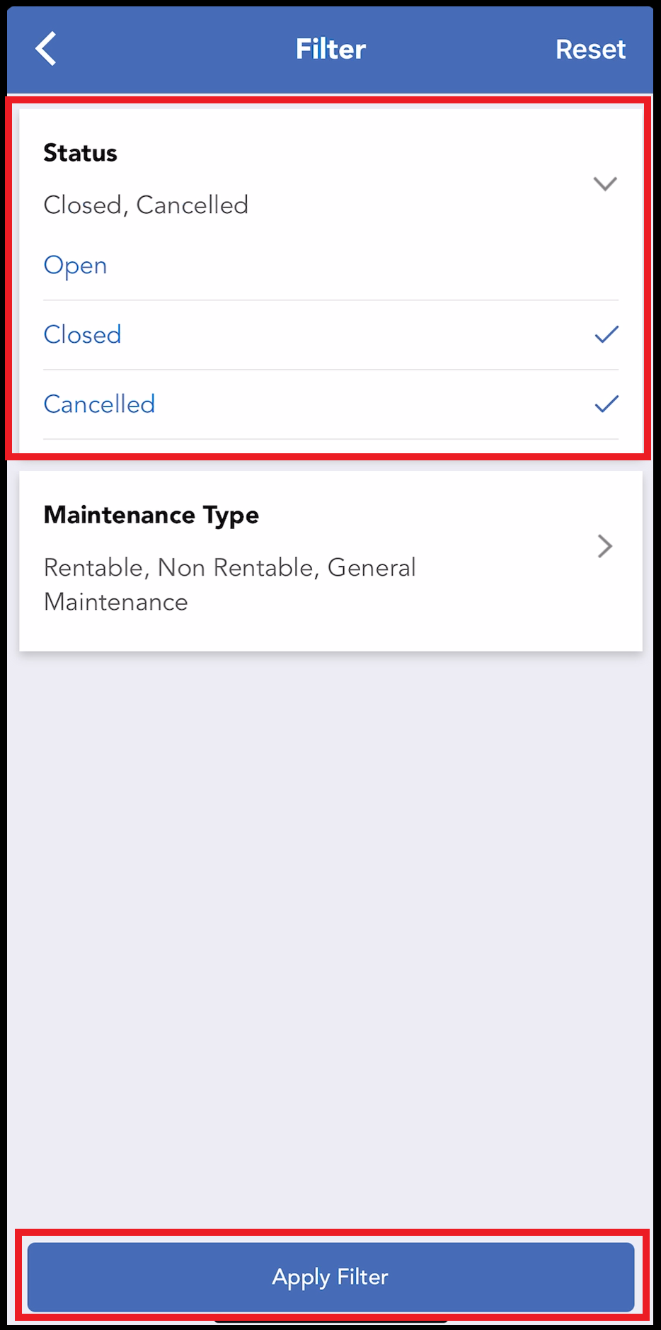 Filter Panel - Apply Filter Link