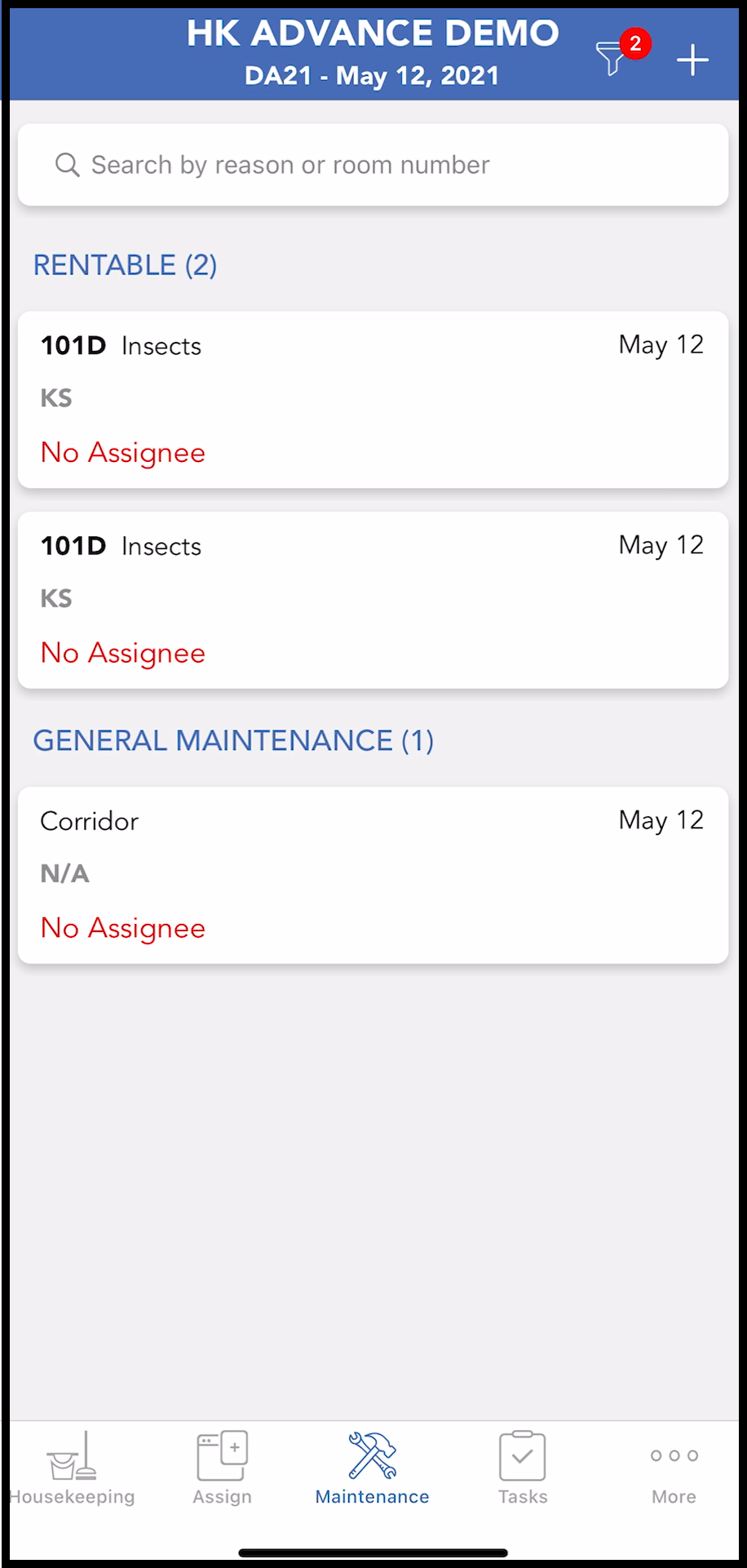 Maintenance Tab Updated