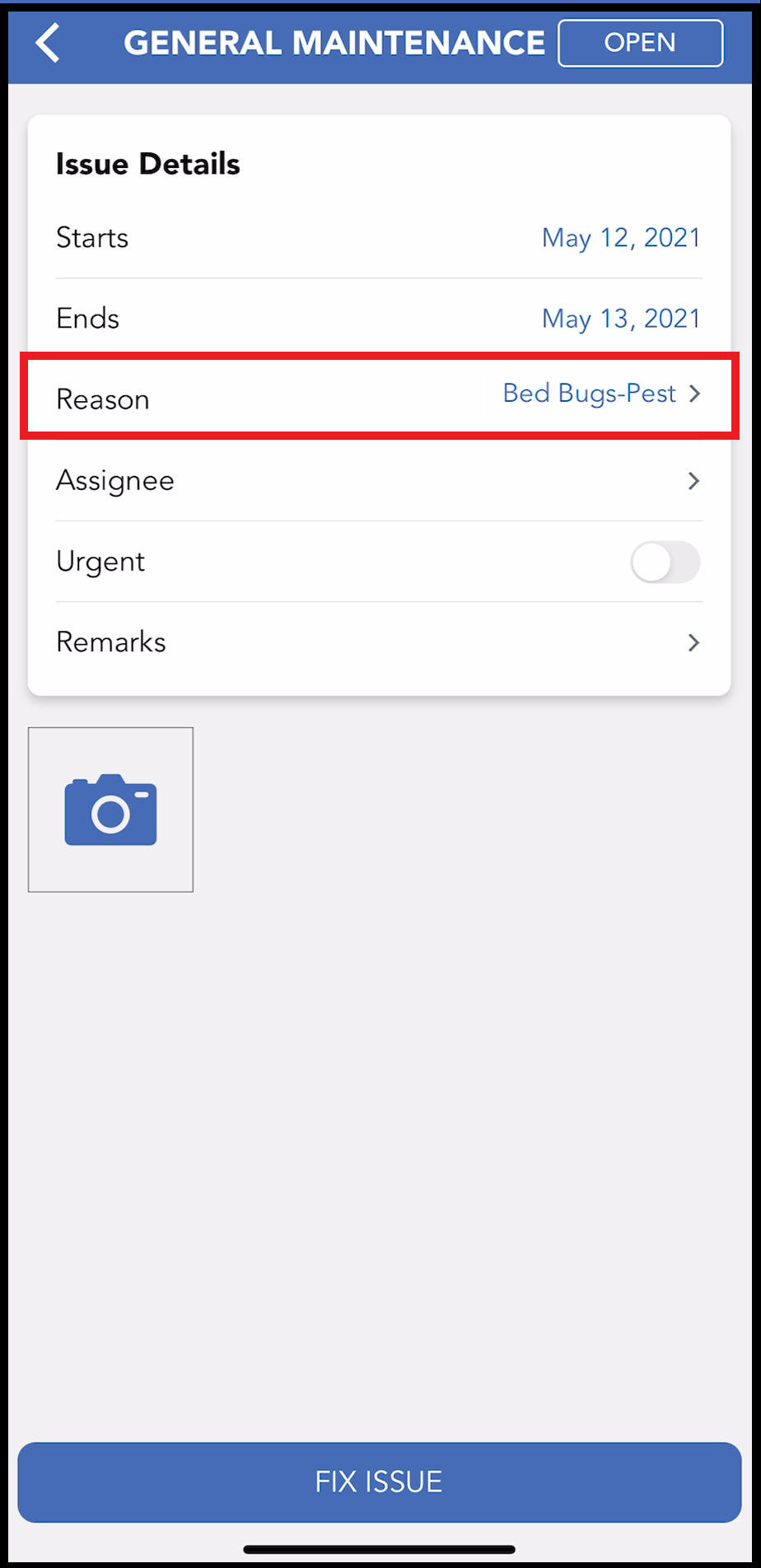 Issue Details Panel - Select Reason