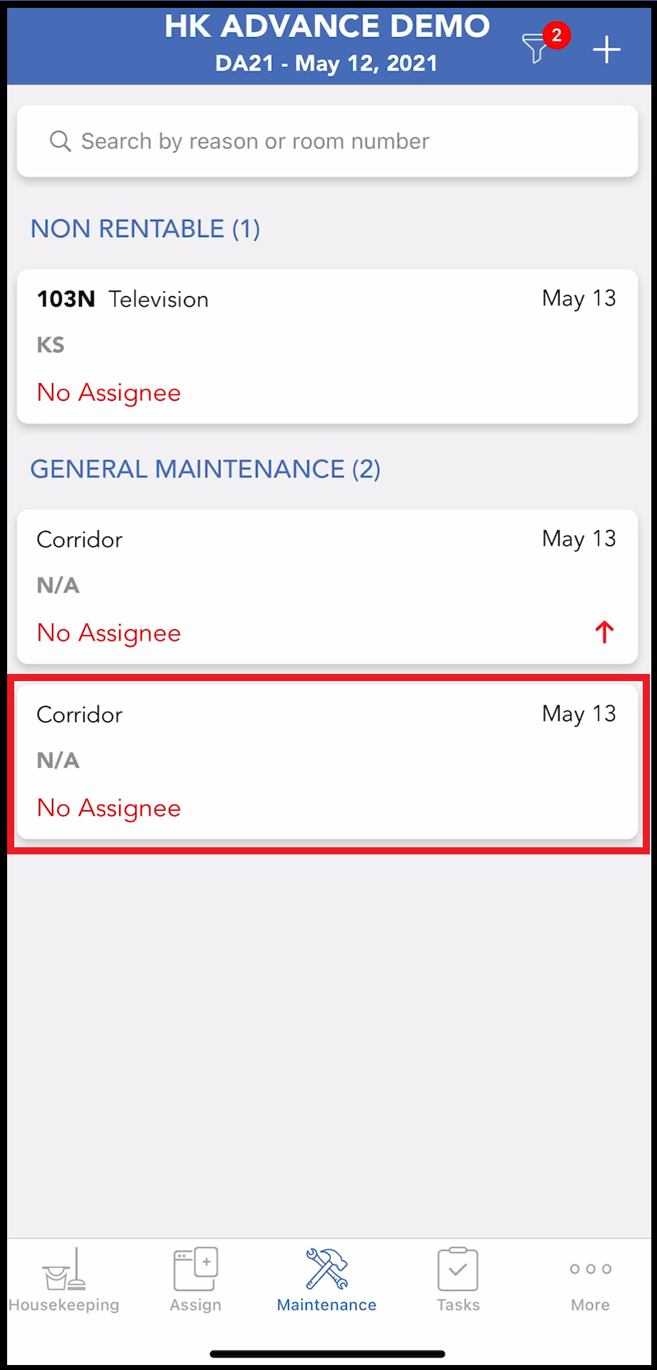 Maintenance Tab - Request List Updated
