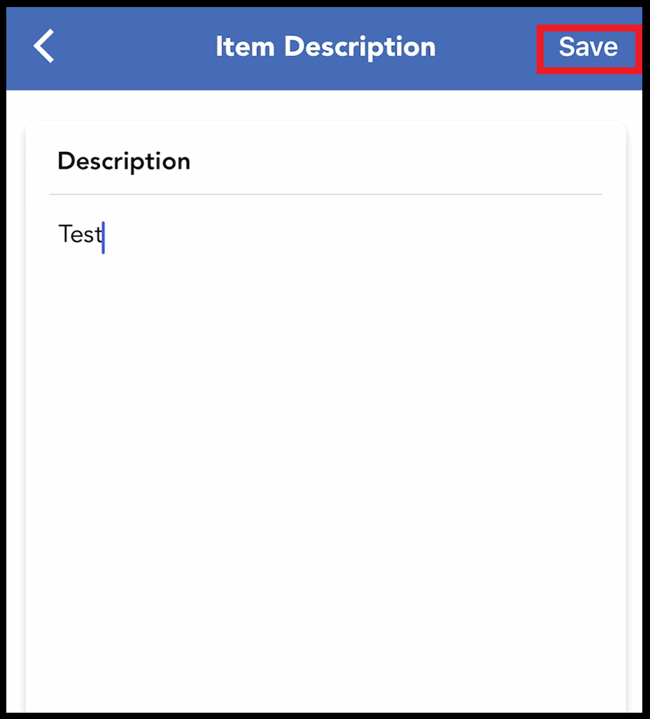 Item Description Entered