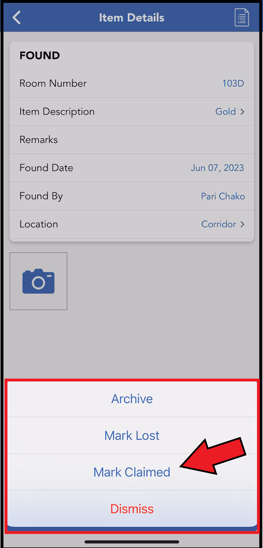 Actions Menu - Mark Claimed Link