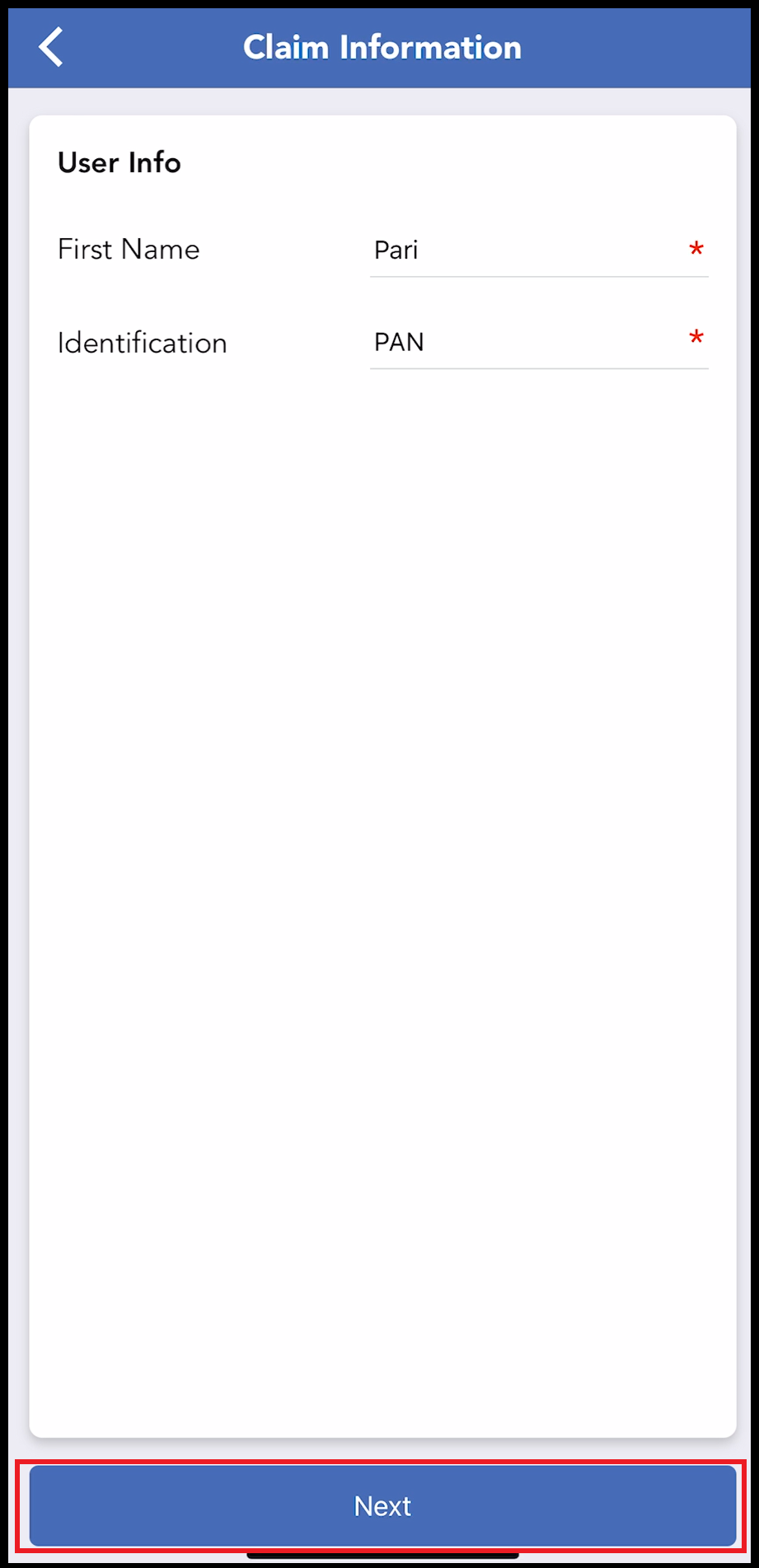 Claim Information - User Info