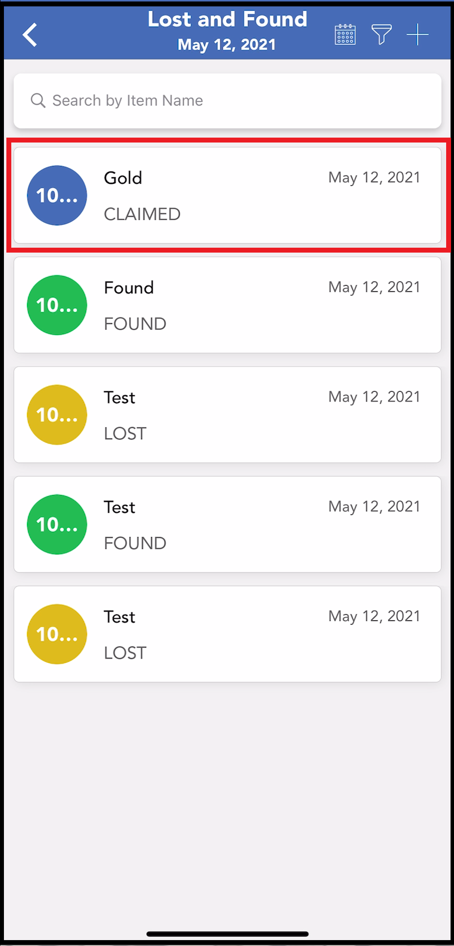 Lost and Found List - Item Status Updated