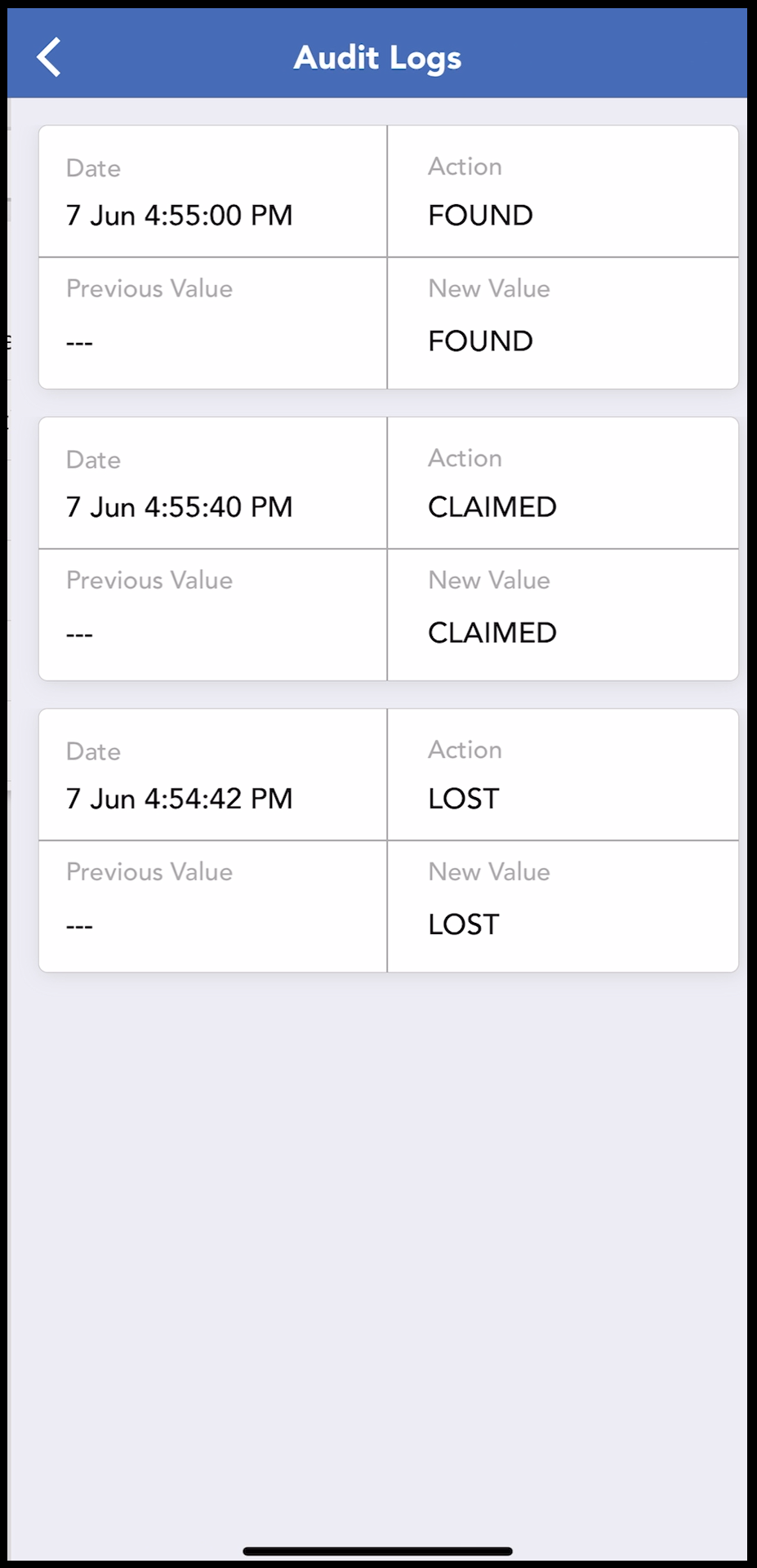 Claimed Item Audit Log