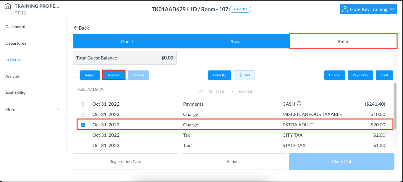 Reservation Details Page - Folio Tab