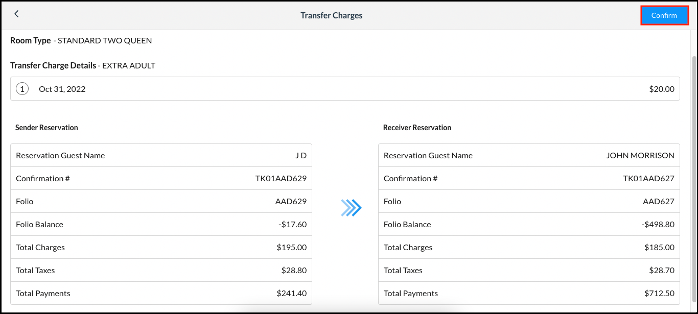 Confirm Transfer Sender and Receiver Details