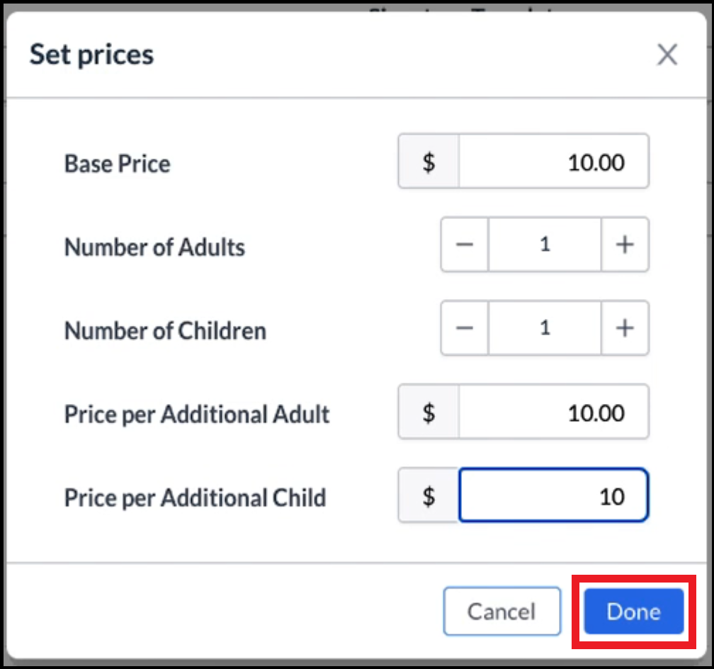 Set Prices Popup - Filled