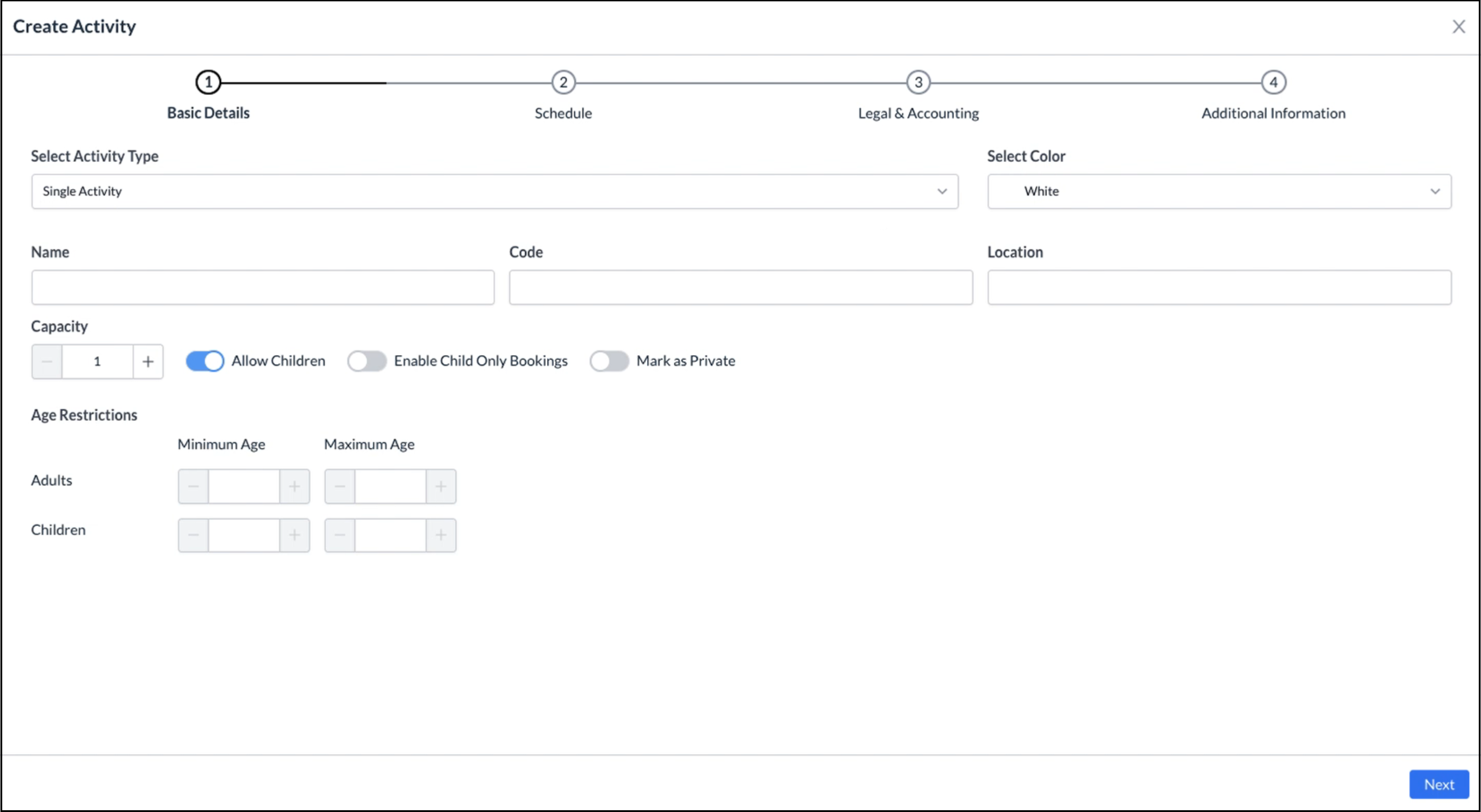 Activities Wizard - Basic Data Panel, Blank