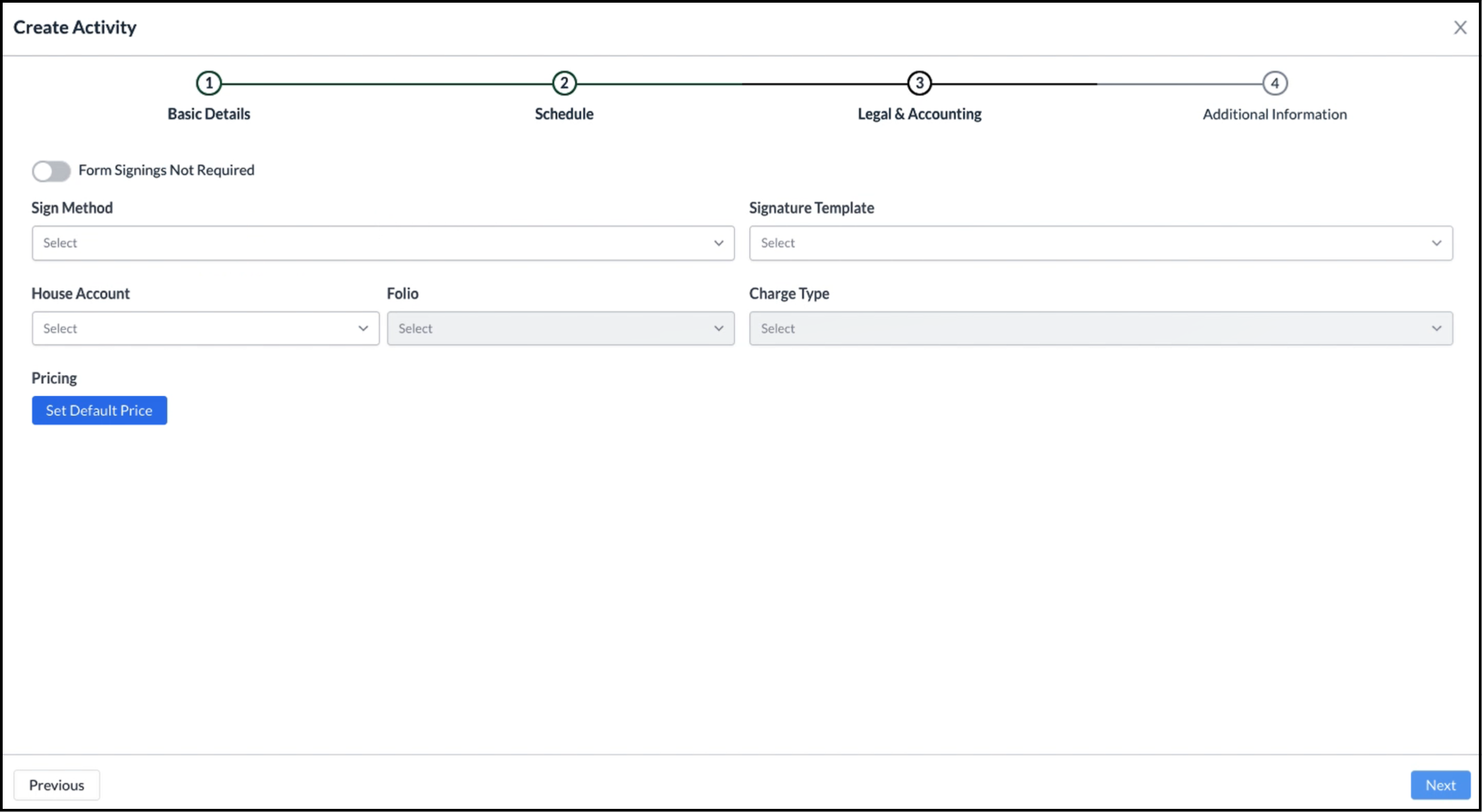 Activities Wizard - Legal and Accounting Panel, Blank