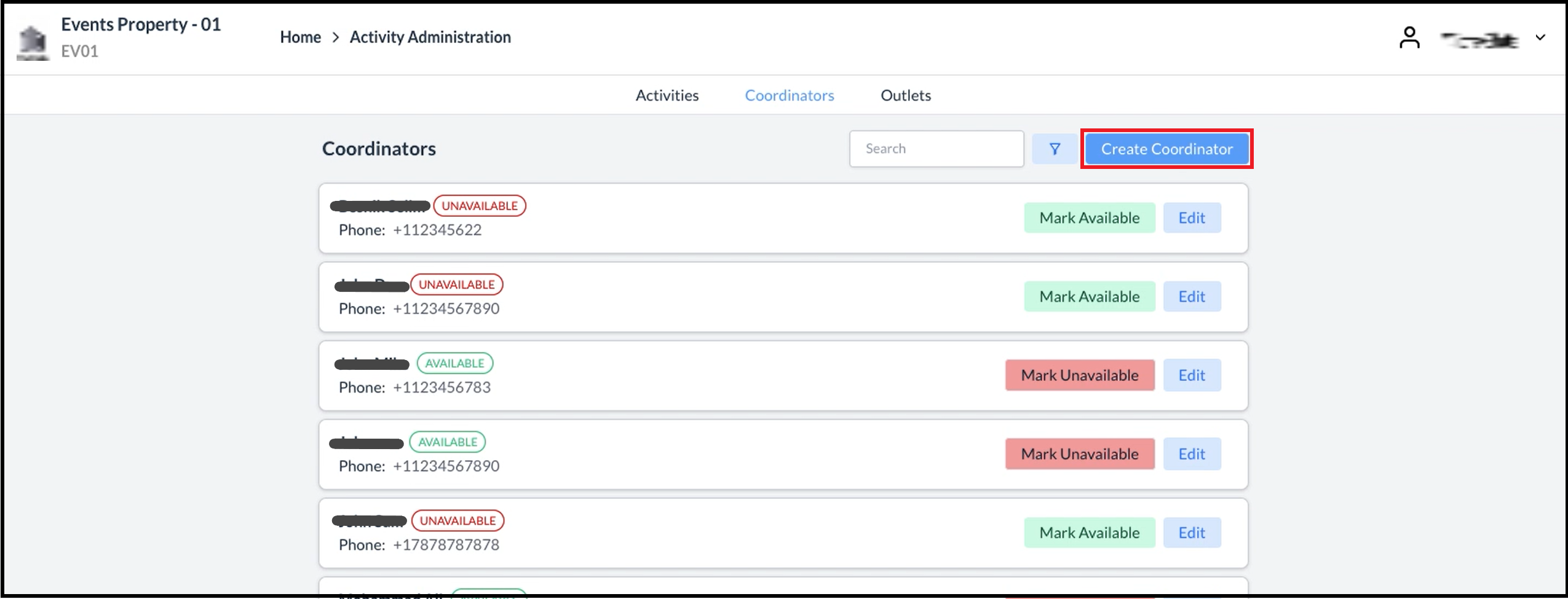 Coordinators Tab