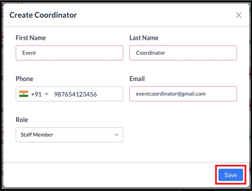 Create Coordinator Popup - Filled