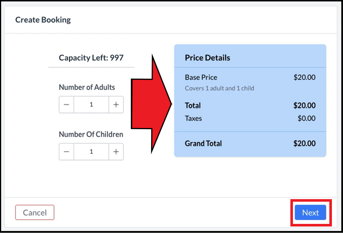 Guest Count(s) Entered, Pricing Updated