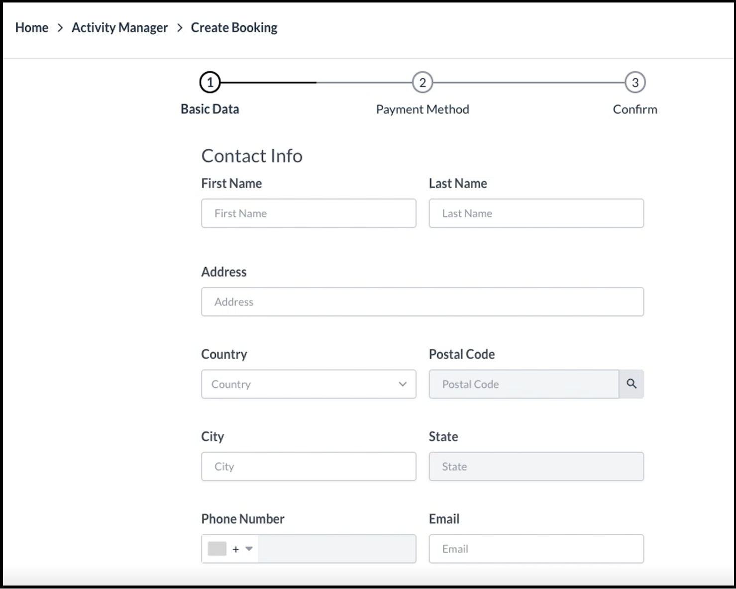 Create Booking Wizard - Basic Data, Blank