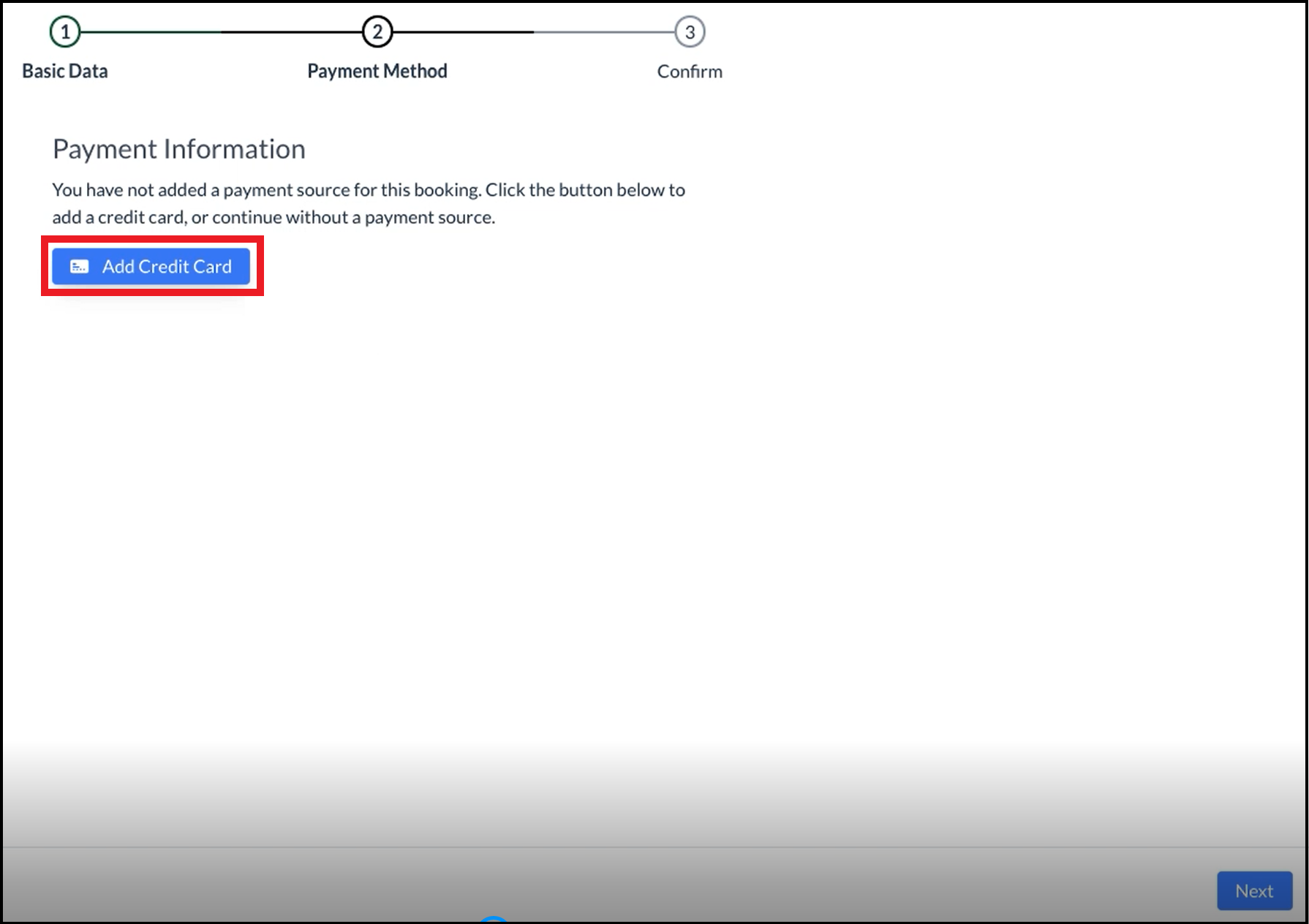 Create Booking Wizard - Payment Method Link