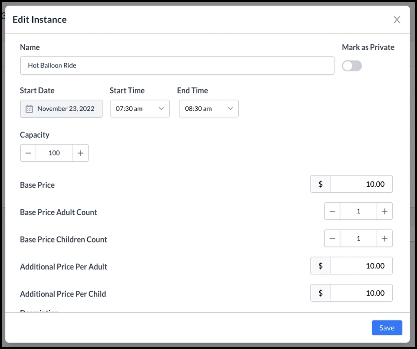 Edit Instance Popup - Top
