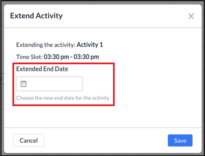 Extend Activity Popup - Calendar Widget