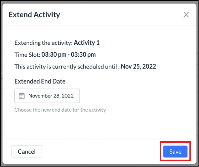 Extend Activity Popup - Filled