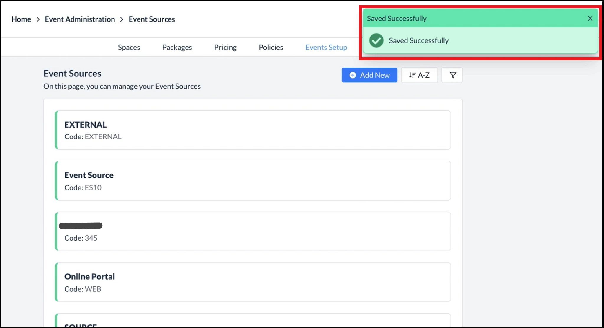 Event Source Added Success Message